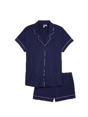 Nordstrom Navy Short-Sleeve Pajama Set with White Piping